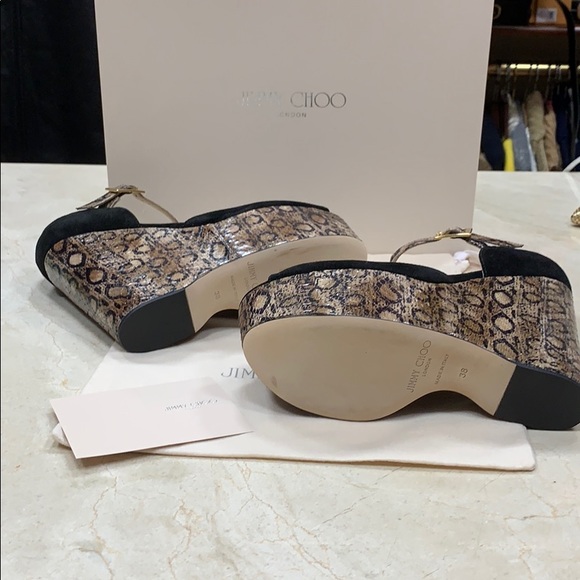 JIMMY CHOO FOLLY EXOTIC SNAKESKIN AND SUEDE PLATFORM SANDALS BLACK SIZE 8, 8.5 - Picture 5 of 7